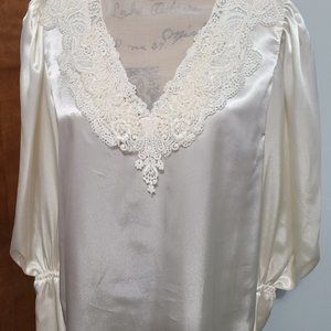 Vintage 80s Custom Made Victorian Style Satin Blouse with Leg O Mutton Sleeves
